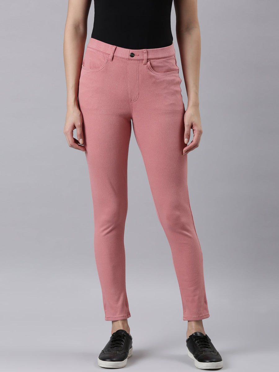 Girls Solid Baby Pink Jeggings – Cherrypick