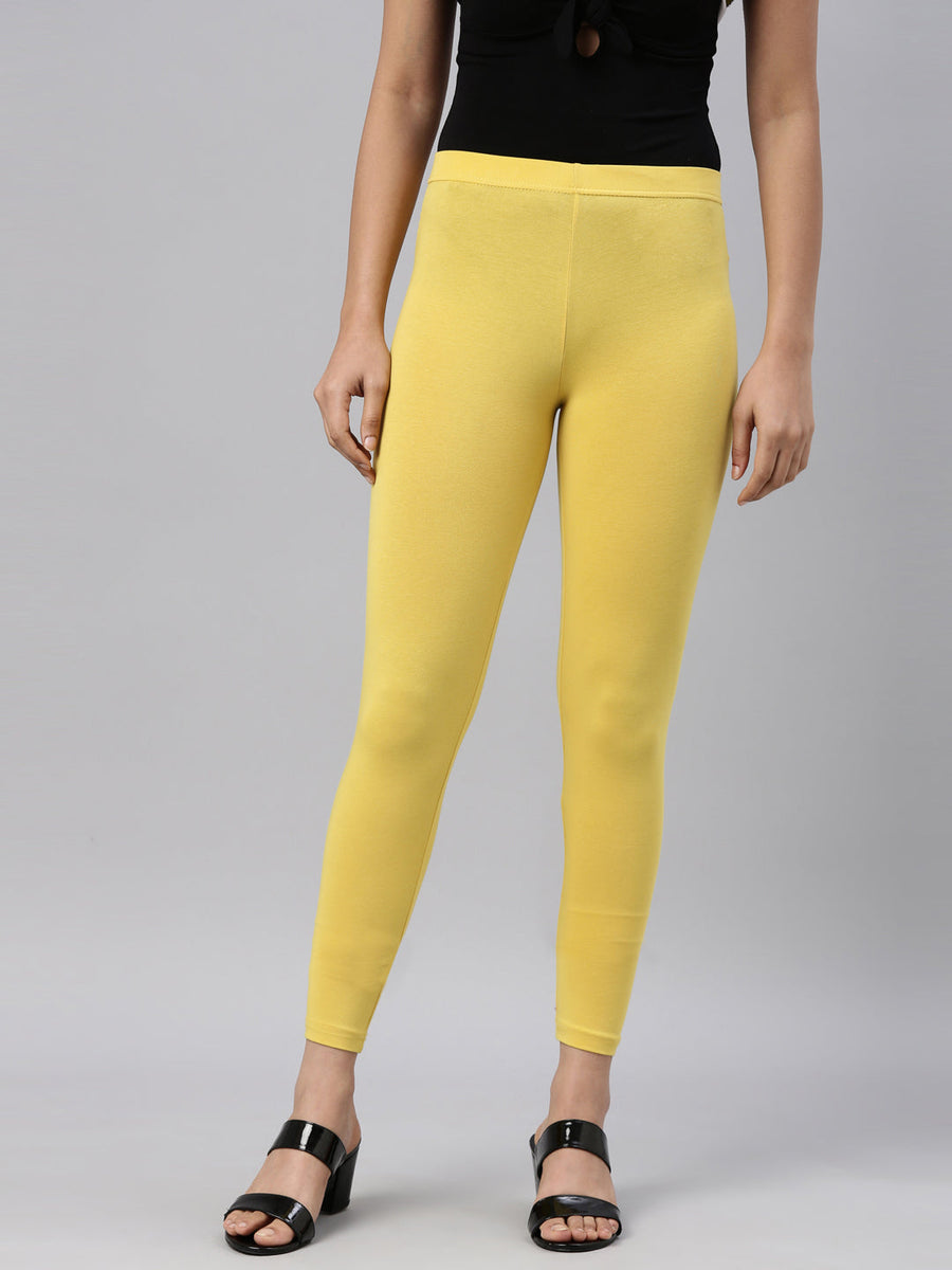 Women Solid Light Lime Slim Fit Ankle Length Leggings - Tall