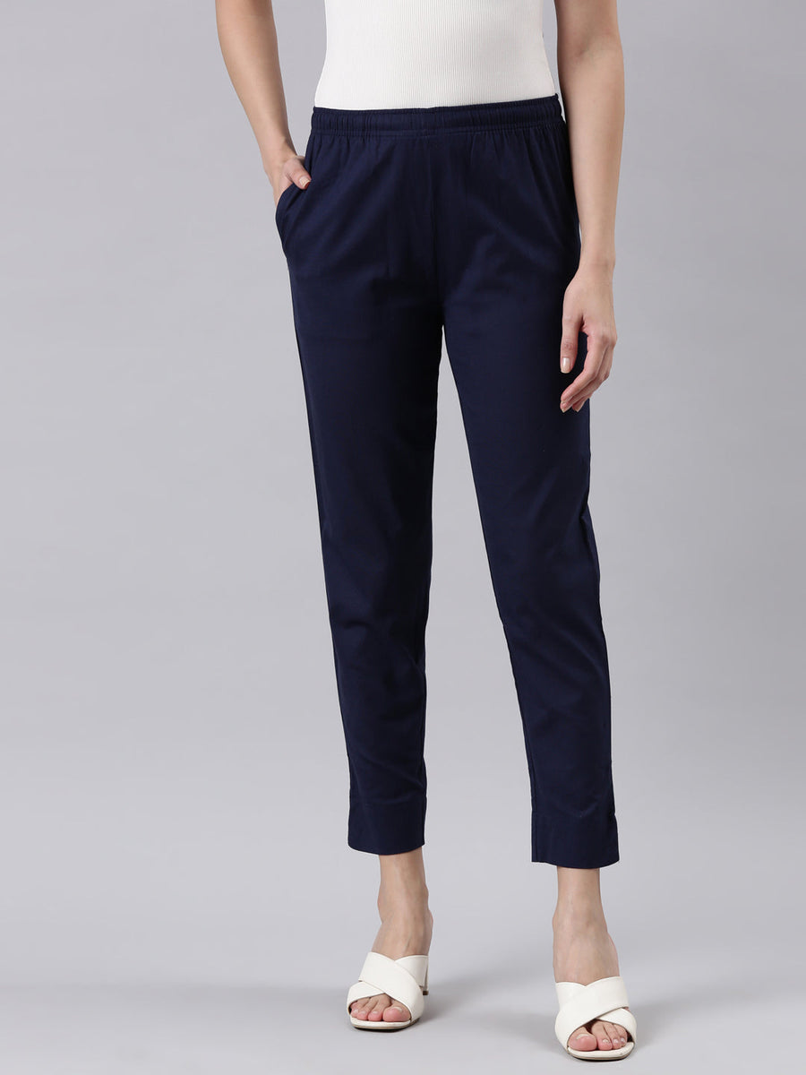 Women Solid Wheat Cotton Pencil Pant