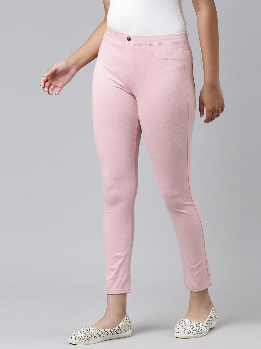 Girls Solid Baby Pink Jeggings – Cherrypick