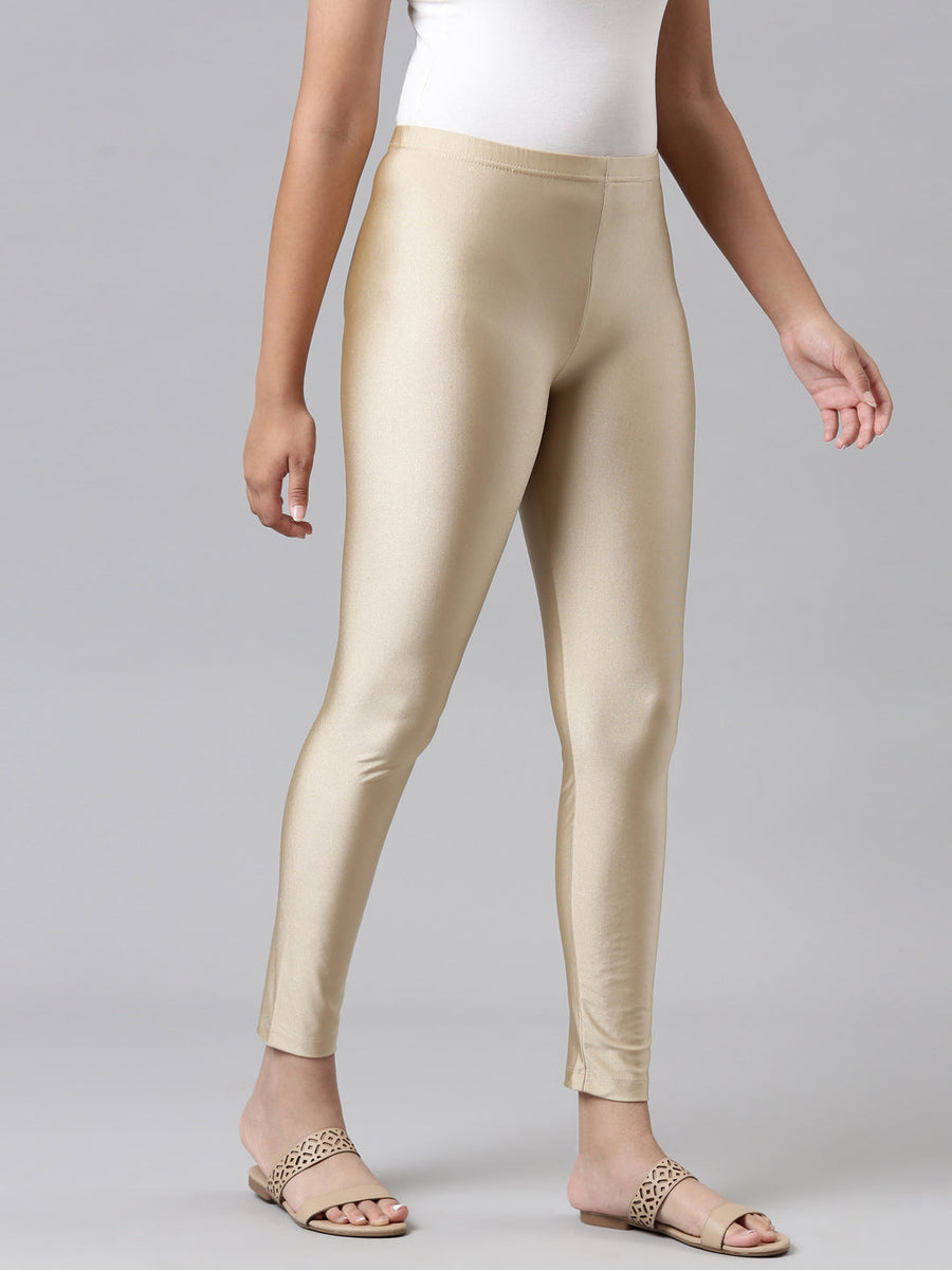 Dull gold shimmer plain leggings - Charu Boutique - 1049402