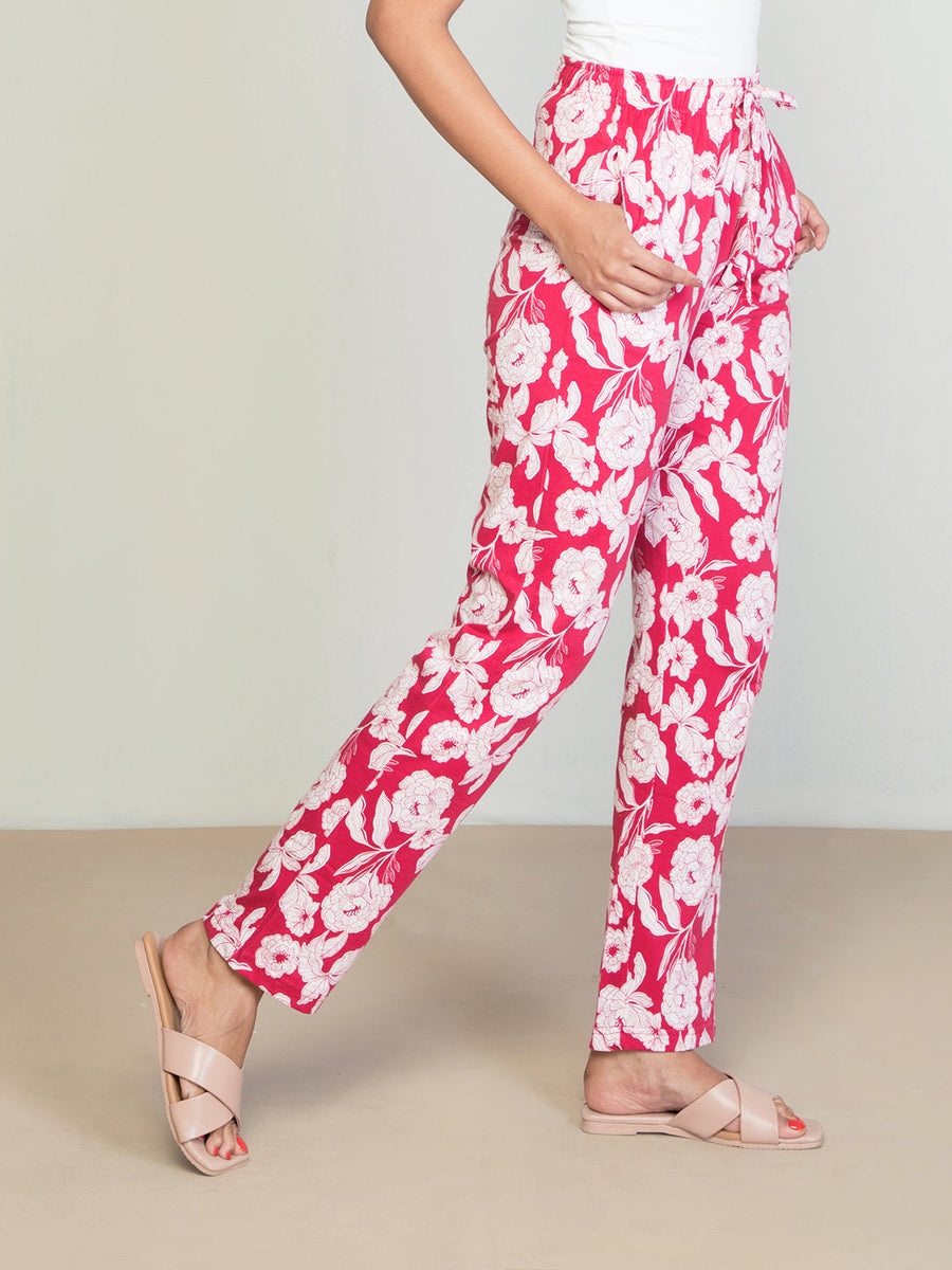 Women Printed Red Cotton Knit Lounge Pants – Cherrypick