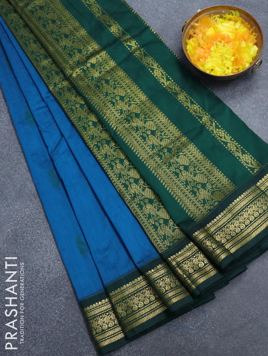 Sarees, Kalyani Cotton Saree With Zari Border And Blouse Piece