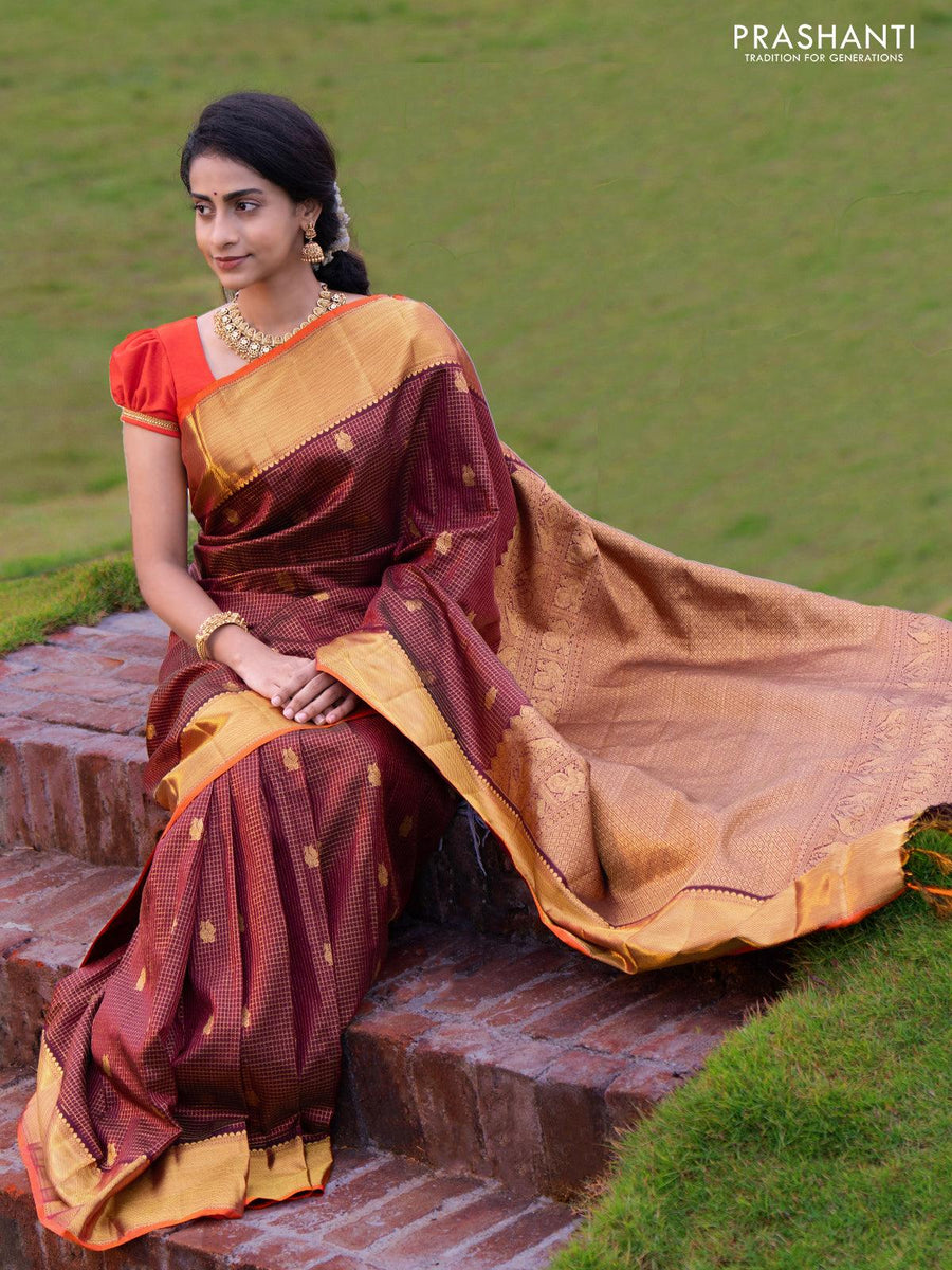 Deep Maroon Peacock Saree popular