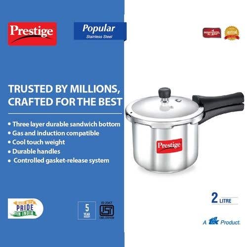 Buy Prestige Popular Stainless Steel Gas and Induction Compatible Pressure Cooker Silver Online Cherrypick