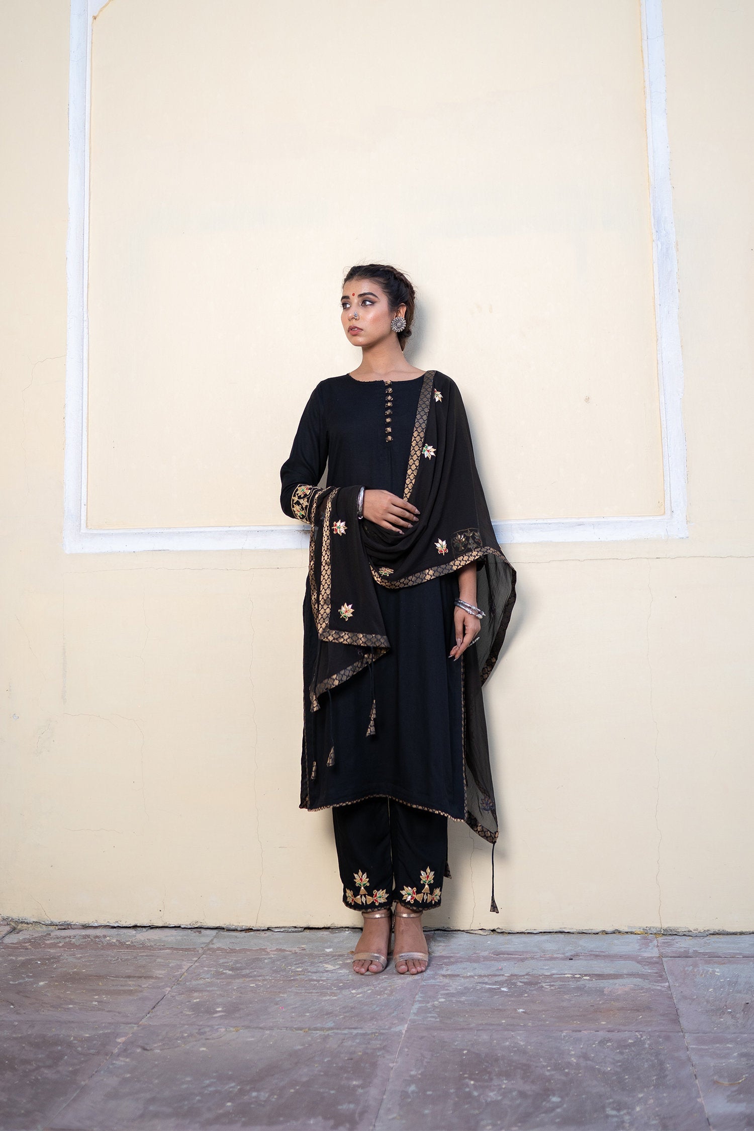 Black Cotton Gota Patti Suit Set