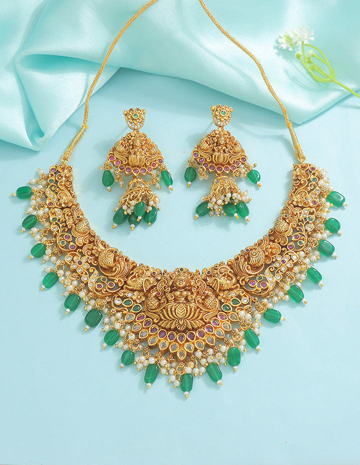 Designer Lakshmi Devi Kempu Necklace Set