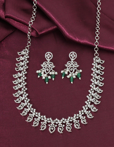 Designer Rhodium Polish Zirconia Necklace Set
