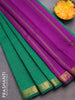 10 yards semi silk cotton saree green and purple with plain body and rudhraksha & annam zari woven border without blouse