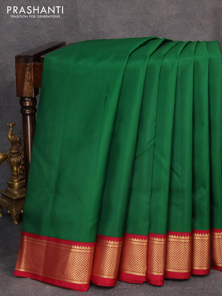 Pure mysore silk saree bottle green and royal blue with plain body and –  Cherrypick