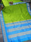 10 yards silk saree light green and cs blue with plain body and temple design zari woven border without blouse