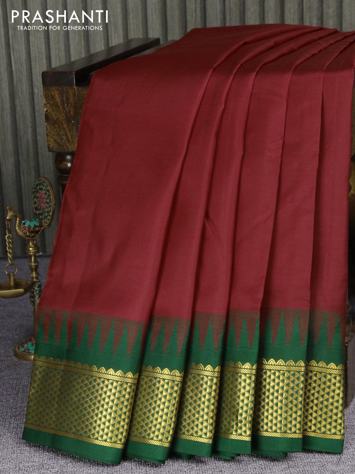 Maroon Pure Desi Tussar Plain Silk Saree| Peepal Clothing