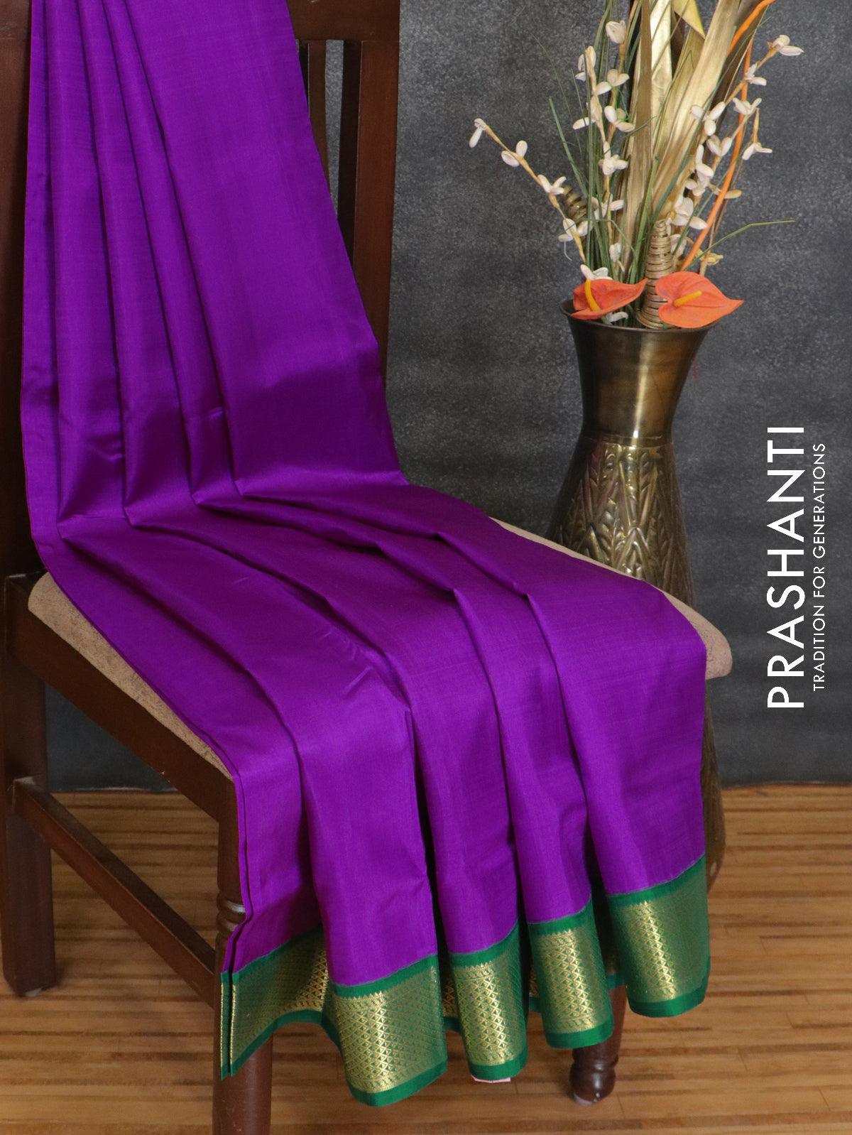 Saree Silk Purple With Blouse plain silk saree, simple palin saree, plain  saree georgette,plain saree