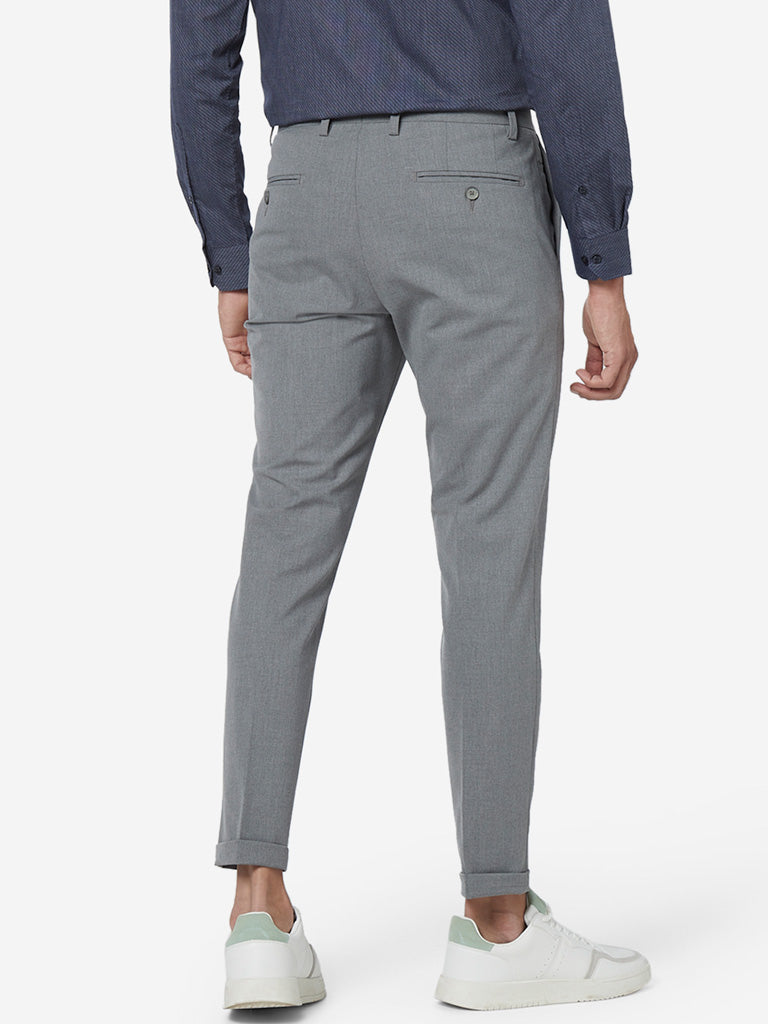 Buy WES Formals Grey Tapered Slim Fit Trousers from Westside