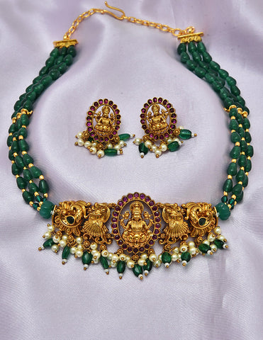 Designer Lakshmi Devi Green Beads Choker Set