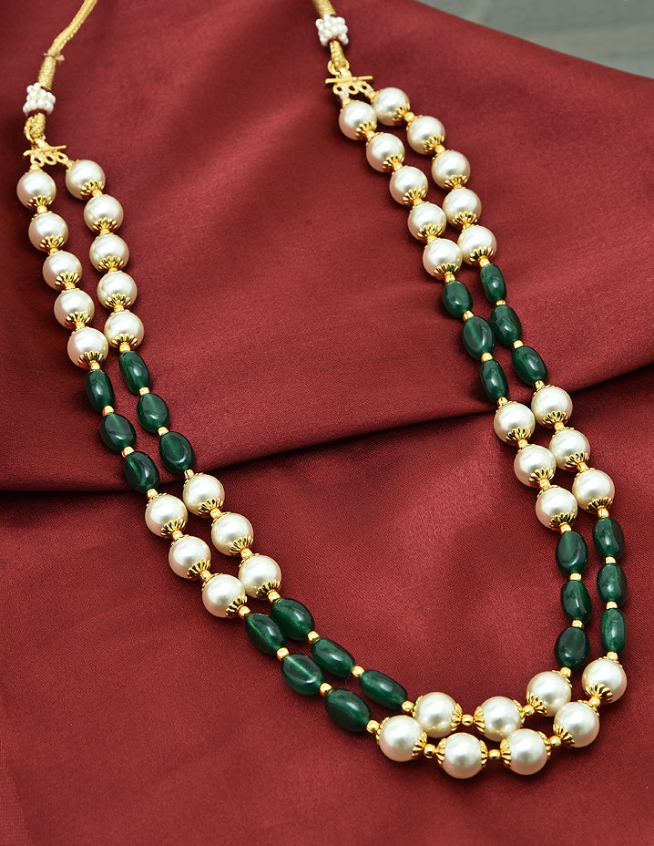 Designer Zirconia 2-Lines Emerald Beads Mala