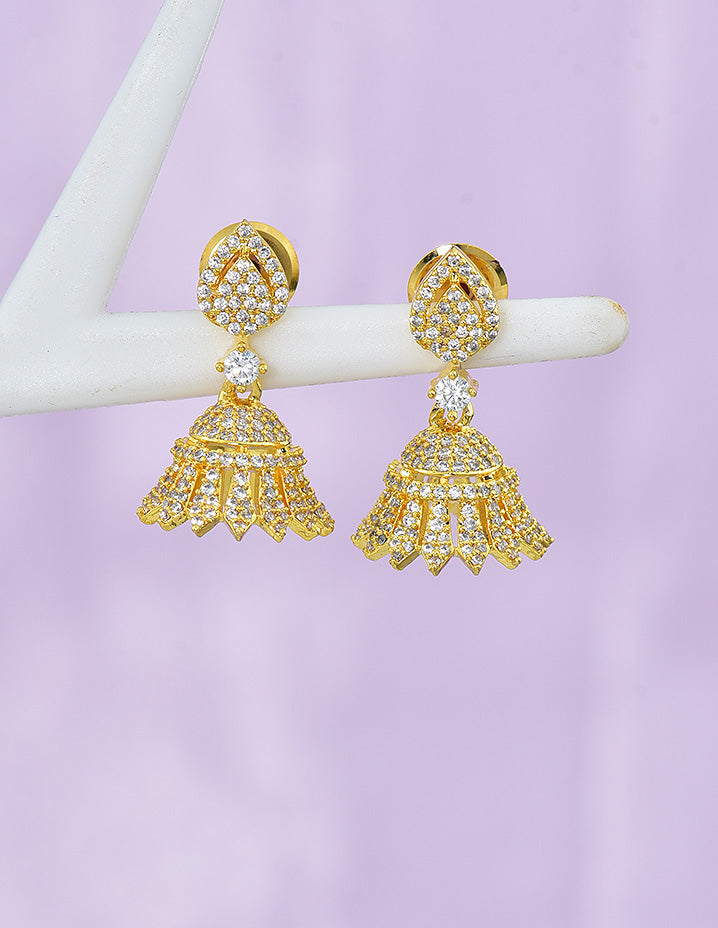 Designer Zirconia Gold Polish Royal Jhumkas