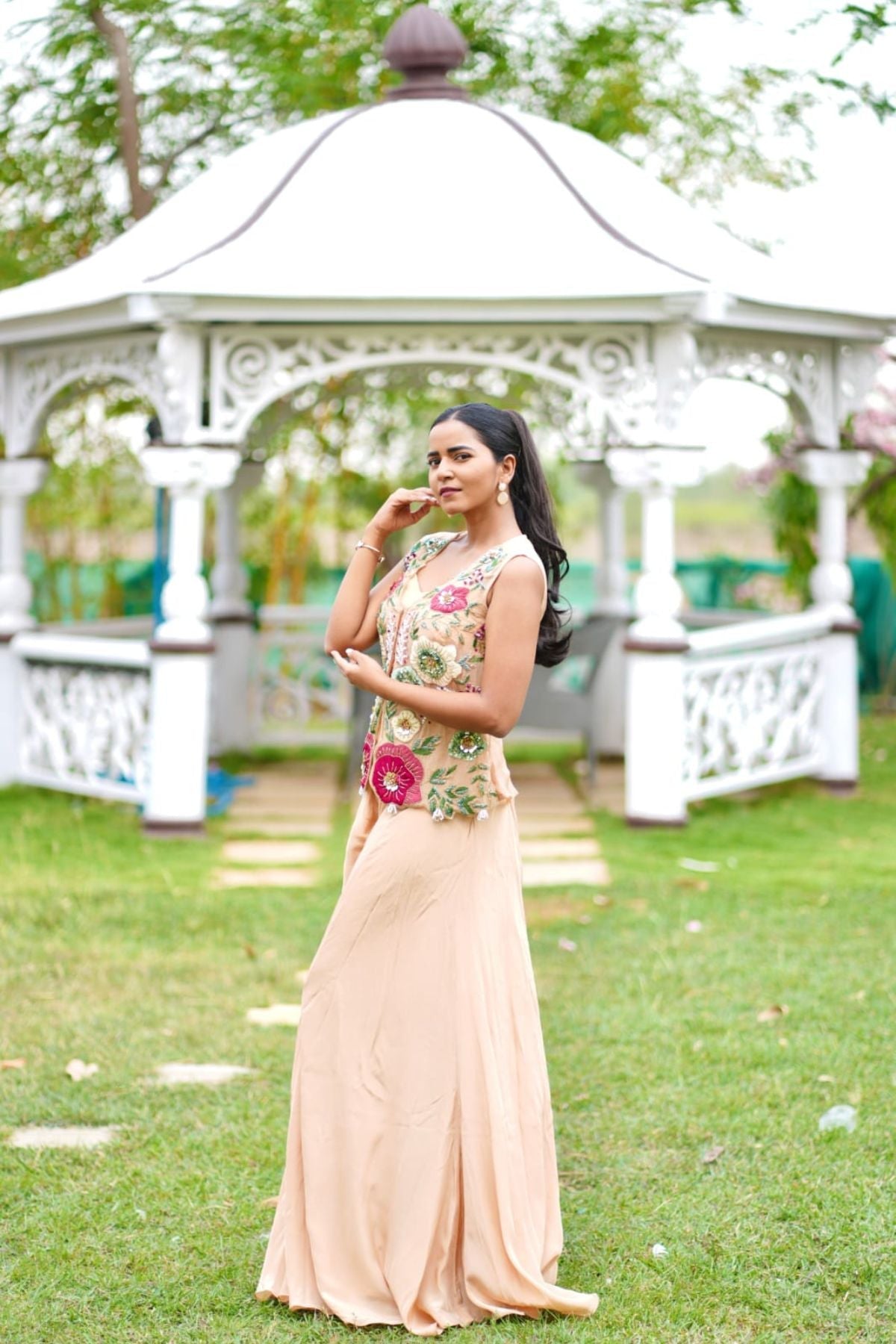 Multicolor Embroidered Short Kurta with Flared Pants