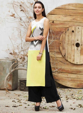 Yellow Printed Sleeveless kurta