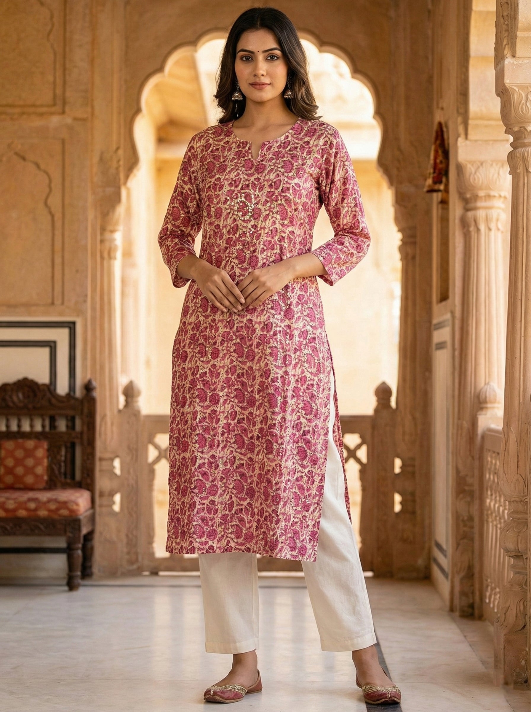 Magenta Cotton Digital Print Kurta