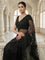 Black Net Heavy Floral Sequins And Beads Saree With Readymade Blouse
