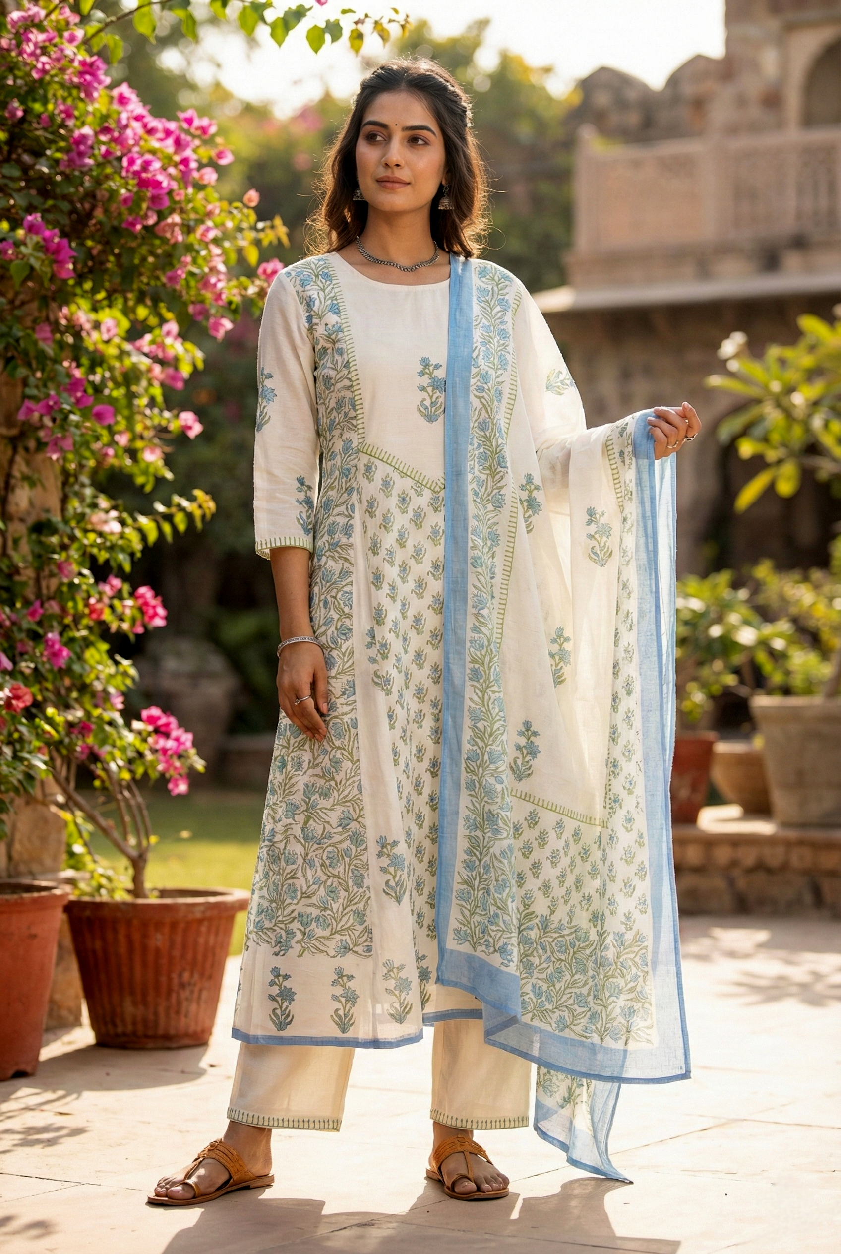 Cream Chanderi Three Piece Set