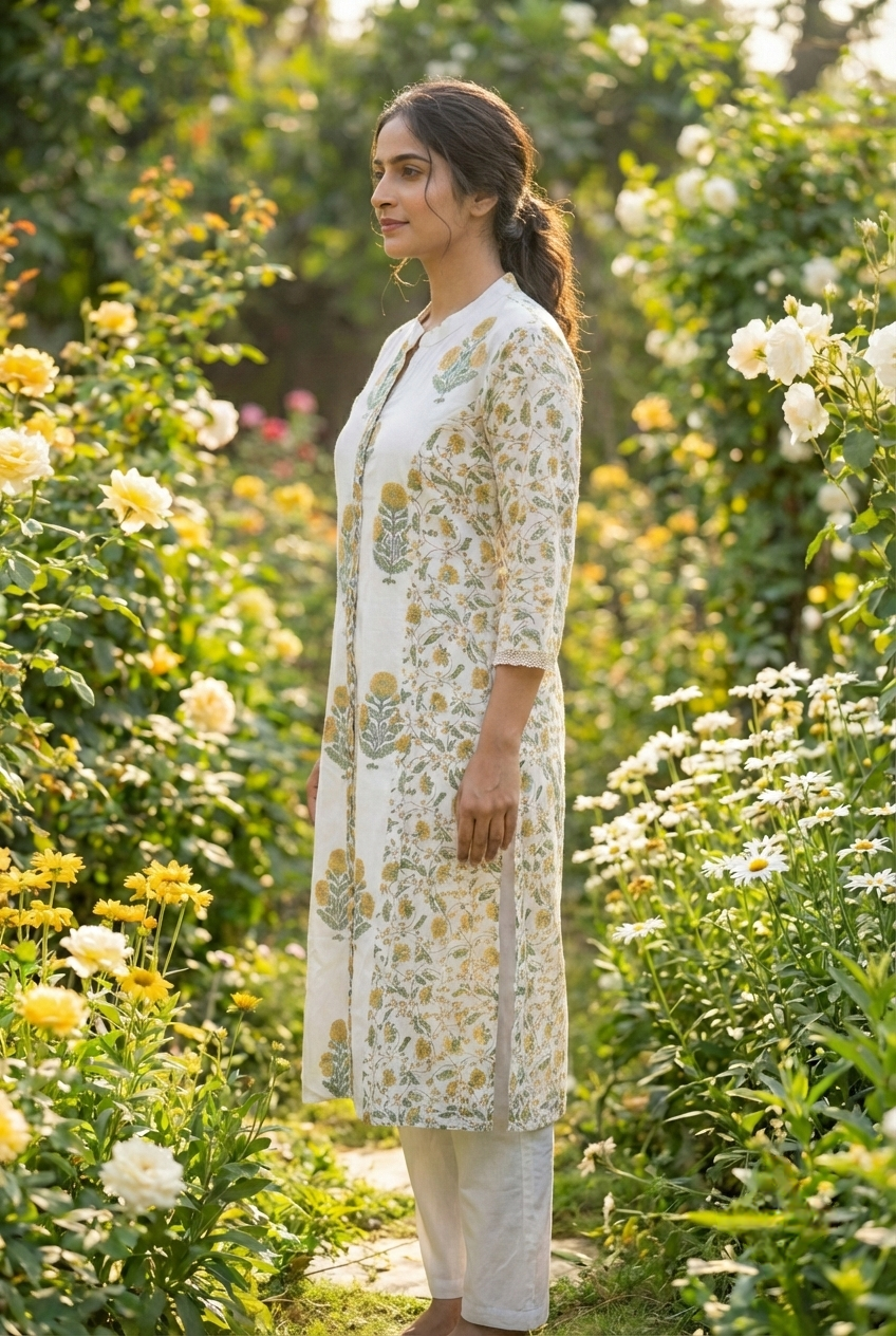 Mustard Cotton Floral Printed Two Piece Set