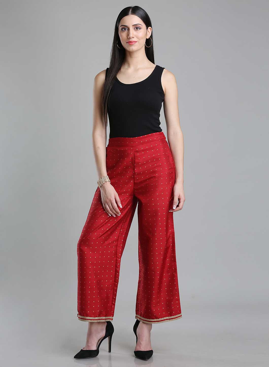 Red Parallel Printed Pants