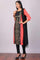 Coral Red & Navy Blue Color Blocked Printed kurta