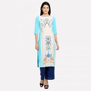 Blue Printed Boat Neck kurta