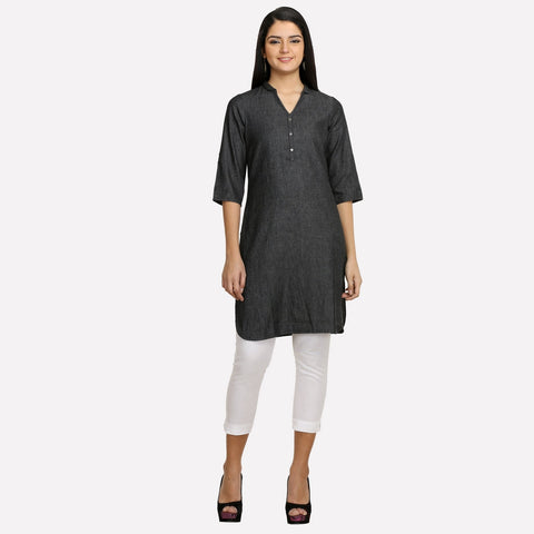 Black 3/4 Sleeve Denim kurta