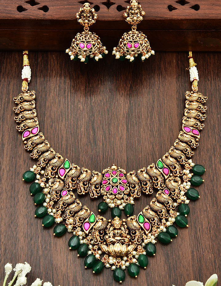 Designer Matt Lakshmi Devi Kempu Necklace Set