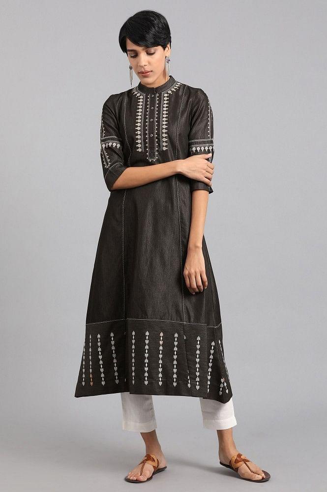 Blue Mandarin Neck A-line kurta