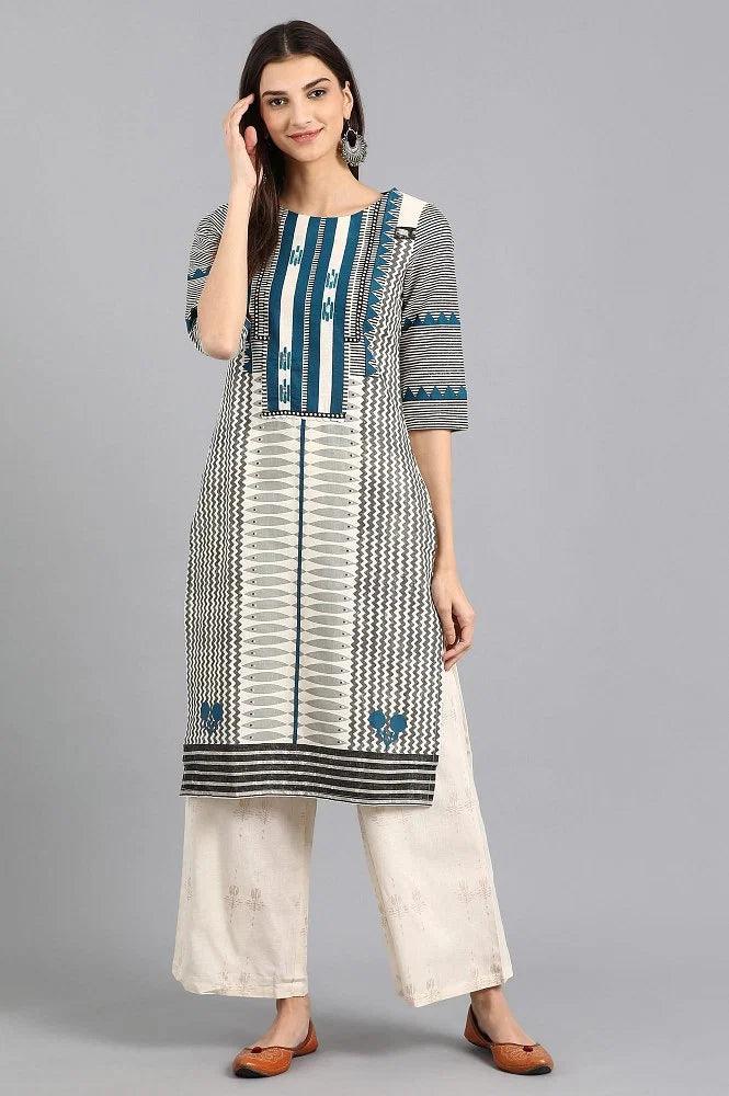 Off-White Round Neck Printed kurta