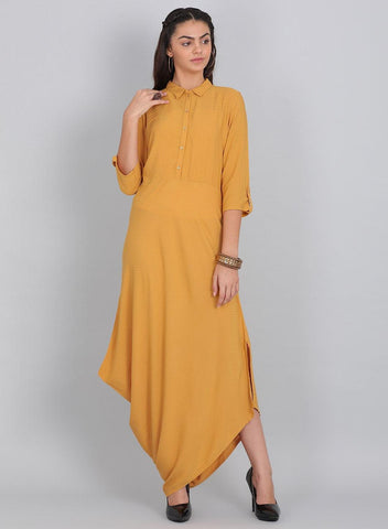 Mustard Collar Neck Solid kurta