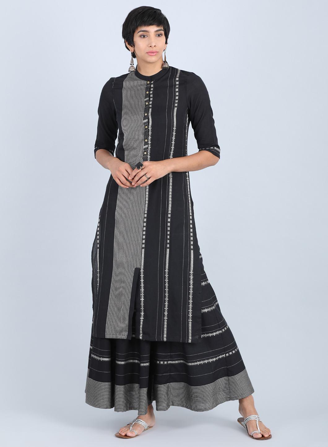 Black Mandarin Neck Printed kurta