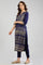 Blue Band Collar Printed kurta