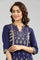 Blue Band Collar Printed kurta