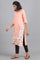 Peach Round Neck Printed kurta