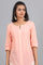 Peach Round Neck Printed kurta