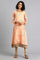 Peach Round Neck Printed kurta