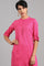 Pink Mandarin Neck Solid kurta