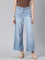 Women Solid Light Blue High Rise Wide Jeans