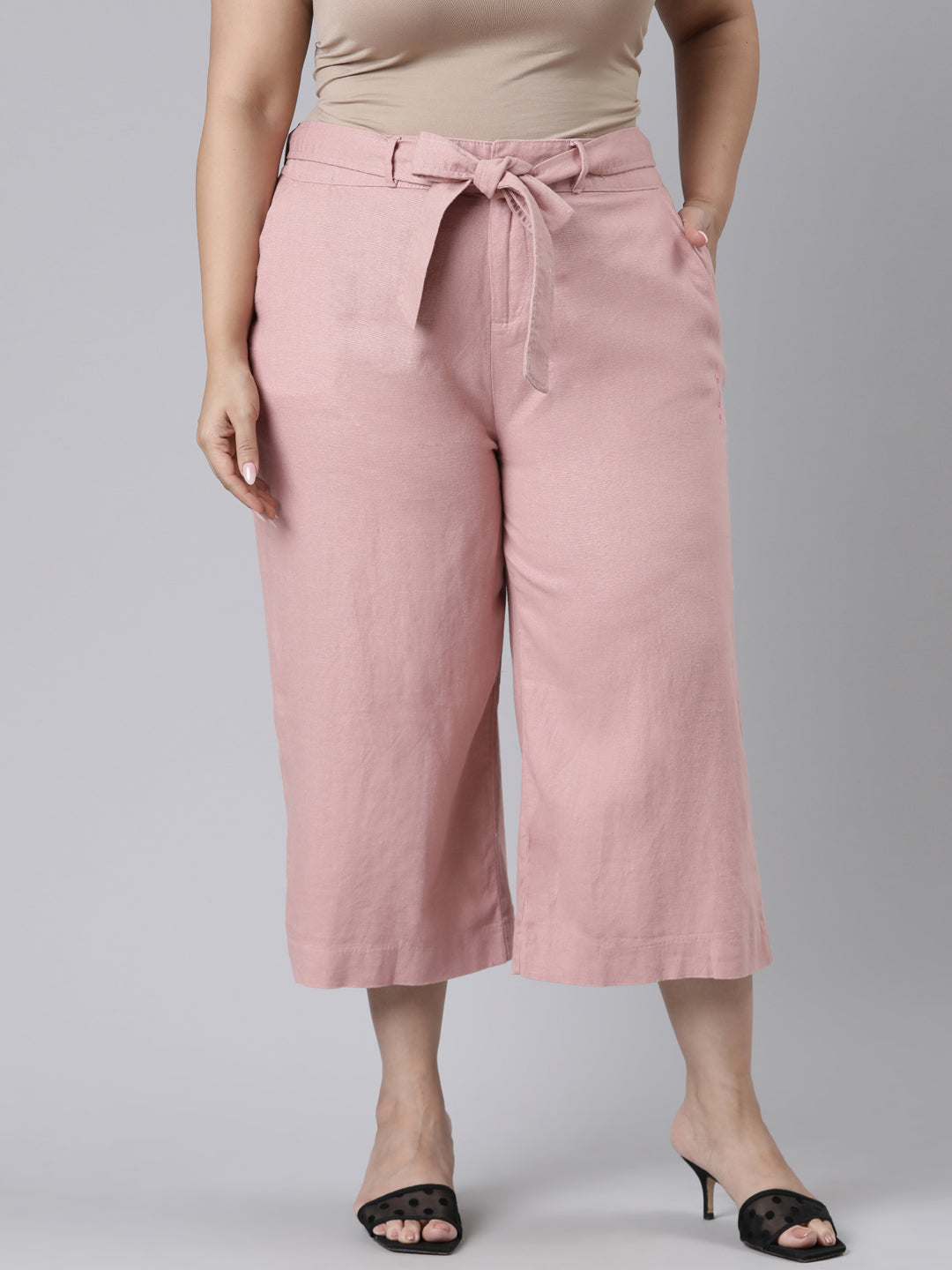 Women Solid Dusty Pink Linen Mid Rise Culottes – Cherrypick