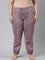 Women Printed Purple Cotton Knit Mid Rise Lounge Pants