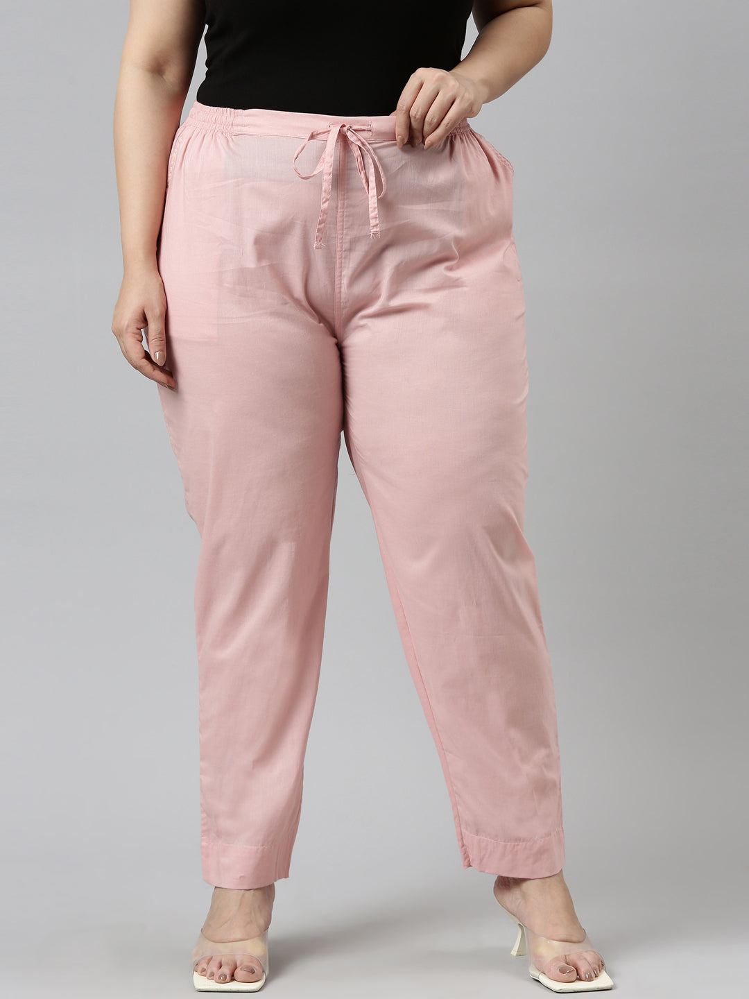 Women Solid Light Pink Mid Rise Cotton Pants – Cherrypick