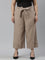 Women Solid Beige Linen Mid Rise Culottes