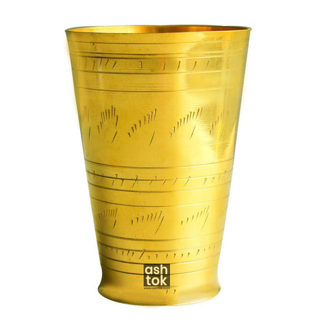 Brass Lassi Glass with Embossed Design, Drinkware & Serveware for Lassi, Milk, and Water, Golden color handcrafted