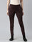 Women Solid Dark Wine Mid Rise Suede Treggings