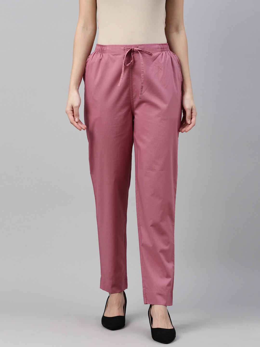 Women Solid Light Wine Comfort Fit Cotton Pants